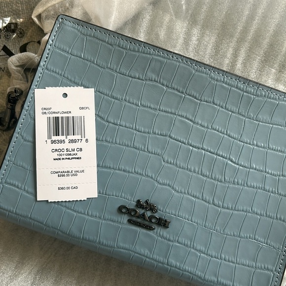 Coach Klare Crocodile Embossed Leather Crossbody Bag in Cornflower Blue - Picture 4 of 11